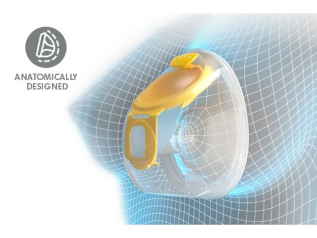Design image of the anatomic Hands-free collection cup that comes with the Medela Pump In Style® Hands-free double electric breast pump